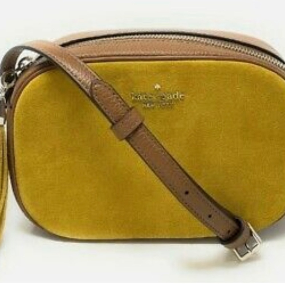 Kate Spade Kourtney Suede Leather Yellow Camera Crossbody Tassel